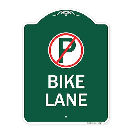 Signmission No Parking Symbol Bike Lane, Green & White Aluminum Architectural Sign, 18" x 24", GW-1824-23817 A-DES-GW-1824-23817